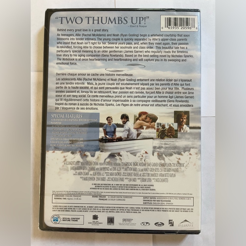 The Notebook DVD From The Best-selling Novel By Nicholas Sparks NEW - Picture 2 of 2